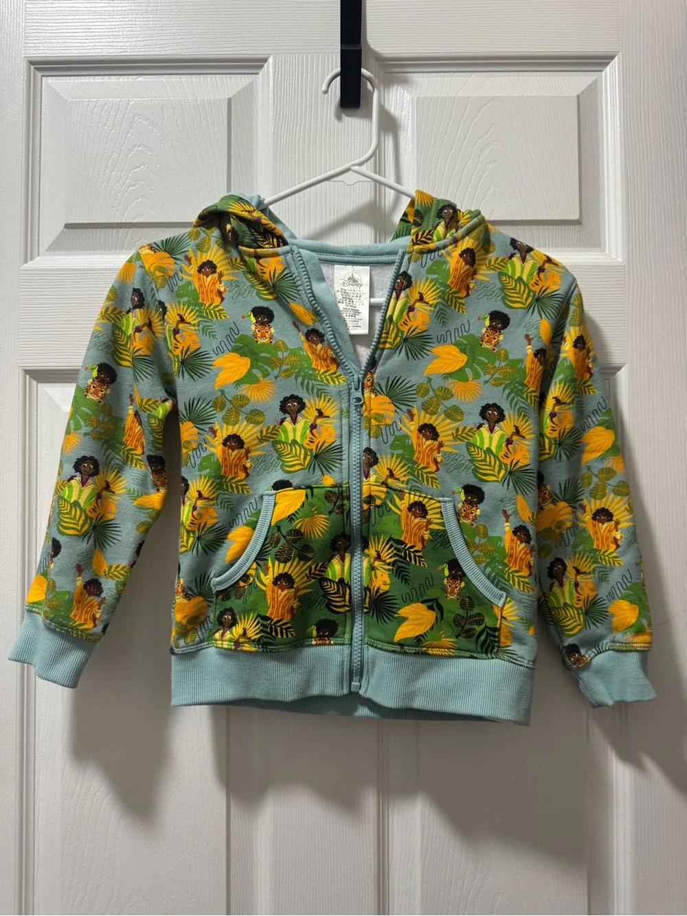 Disney Teal Zip Hoodie with Yellow Floral & Character Print